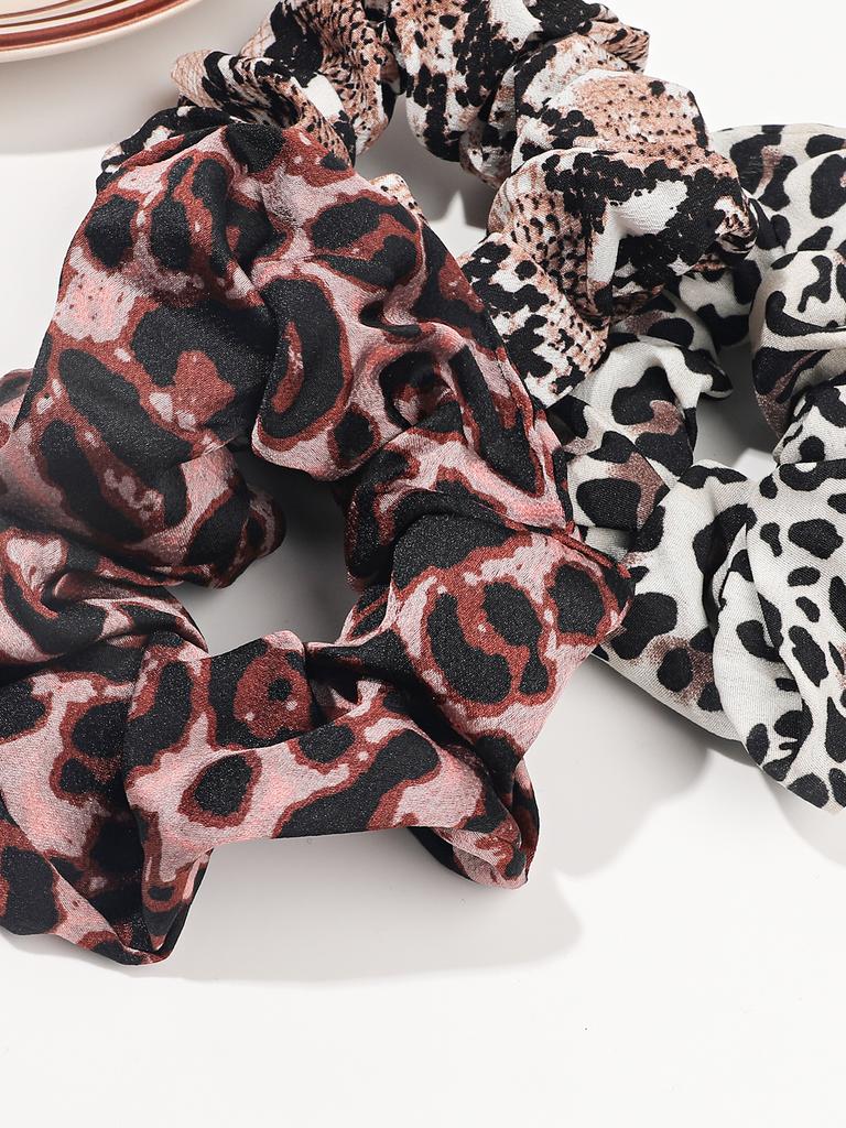 3-Piece Leopard Cow Print Elastic Hair Ties, Animal Style Girls Hair Bands, Ponytail Holder Fashion Rubber Bands Hair Accessorie