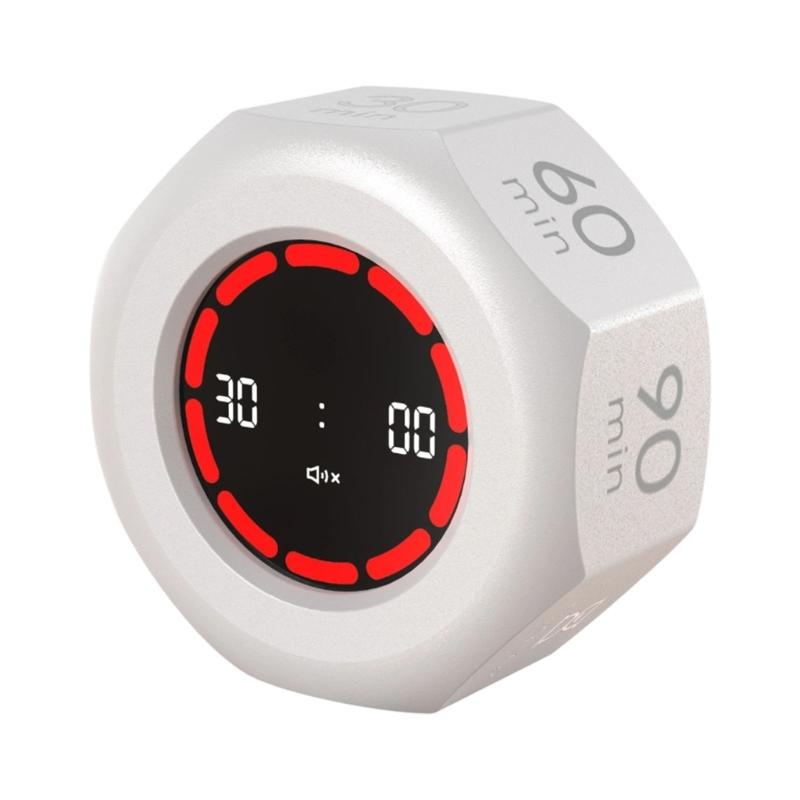 LCD Screen Rechargeable Pomodoro Timer Flipping Gravities Sensors 7 Presets Design Adjustment Sound Alerts Time Trackers белый