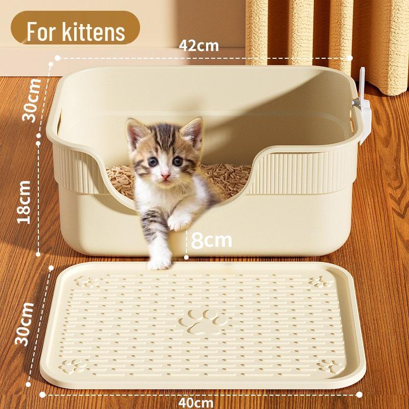 Kitten Litter Box: Low Entry, Semi-Enclosed, Small Size, Starter Kit for Cat Care