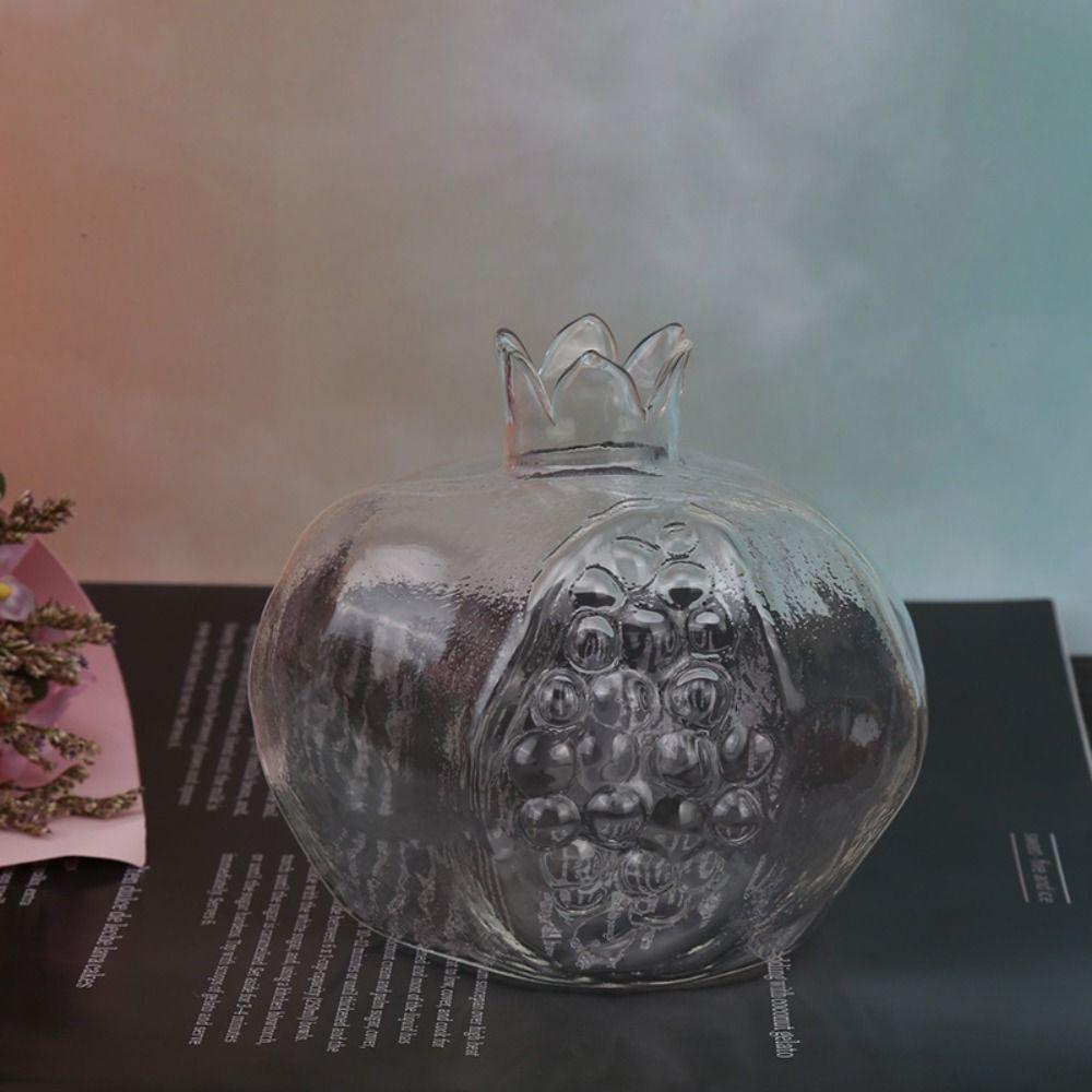 Red Hydroponic Flower Vase Pomegranate Fruit Vase Creative Pomegranate Glass Vase  Desktop