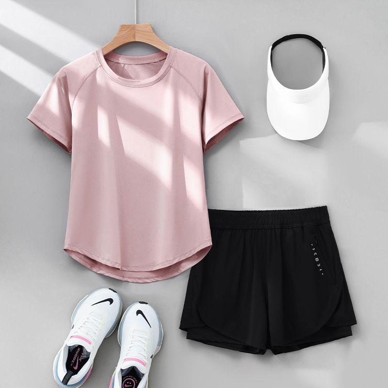 2026 Summer Women's Quick-Dry Sports Set: Loose Fit Yoga & Running Wear with Sweat-Absorbing Short-Sleeve Top