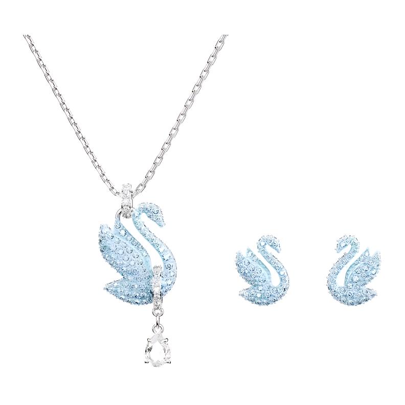 

Swarovski Swan Signature Set Crystal Gemstone Necklace Women necklace Blue 5660597 Box (Random Color)