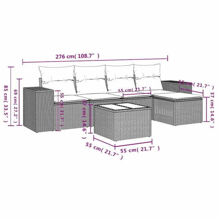 VidaXL Salon de Jardin avec Coussins 6 pcs, Canapés avec Dossier, Ensemble de Meubles, Mobilier de Terrasse Patio, Gris 3222501