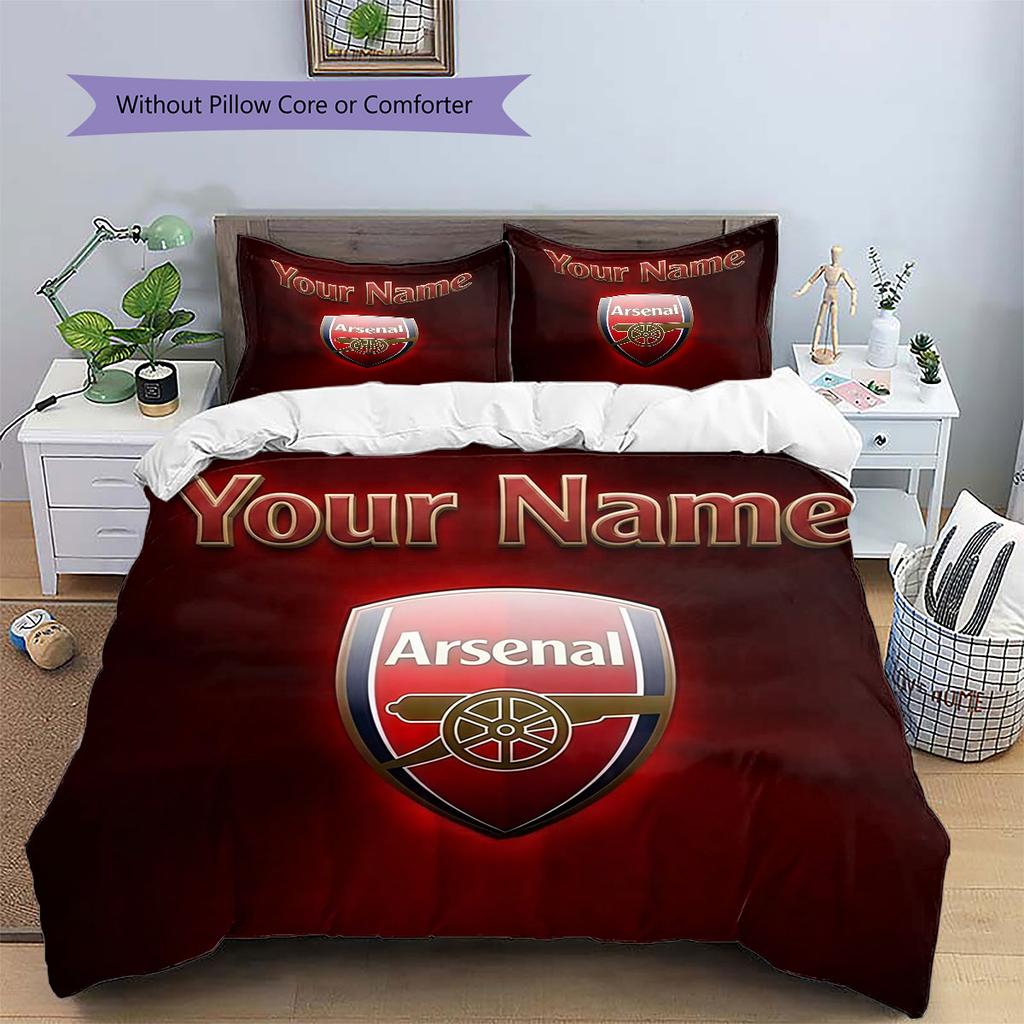 Arsenal F Custom Name Pattern Bedding,Quilt Set Quilt Cover Pillowcase Home Birthday Gift(1 * Duvet Cover + 2 * Pillowcase, Without Core)