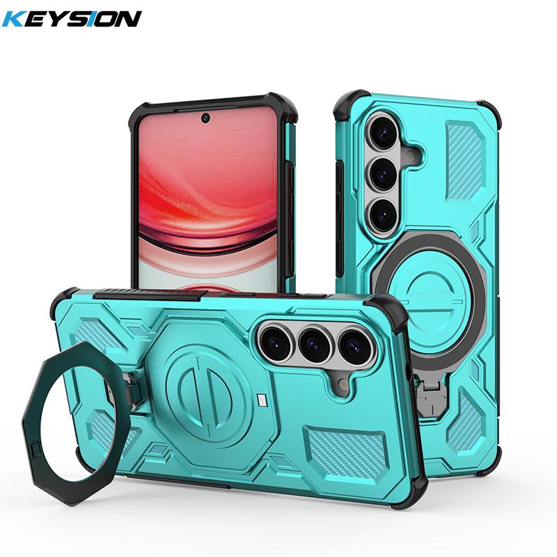 KEYSION Shockproof Magnetic Case for Samsung S26 Ultra 5G Upright Live Metal Ring Stand Phone Back Cover for Galaxy S26 S26+Plus