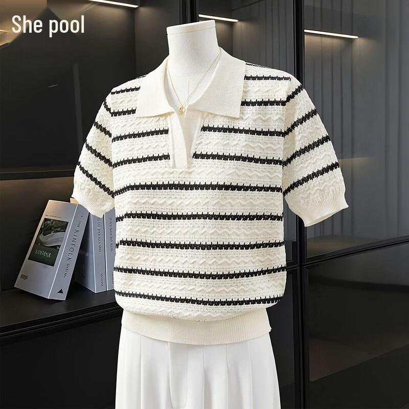 Women s Lightweight Color-Block Stripe Knit Polo T-Shirt One Size