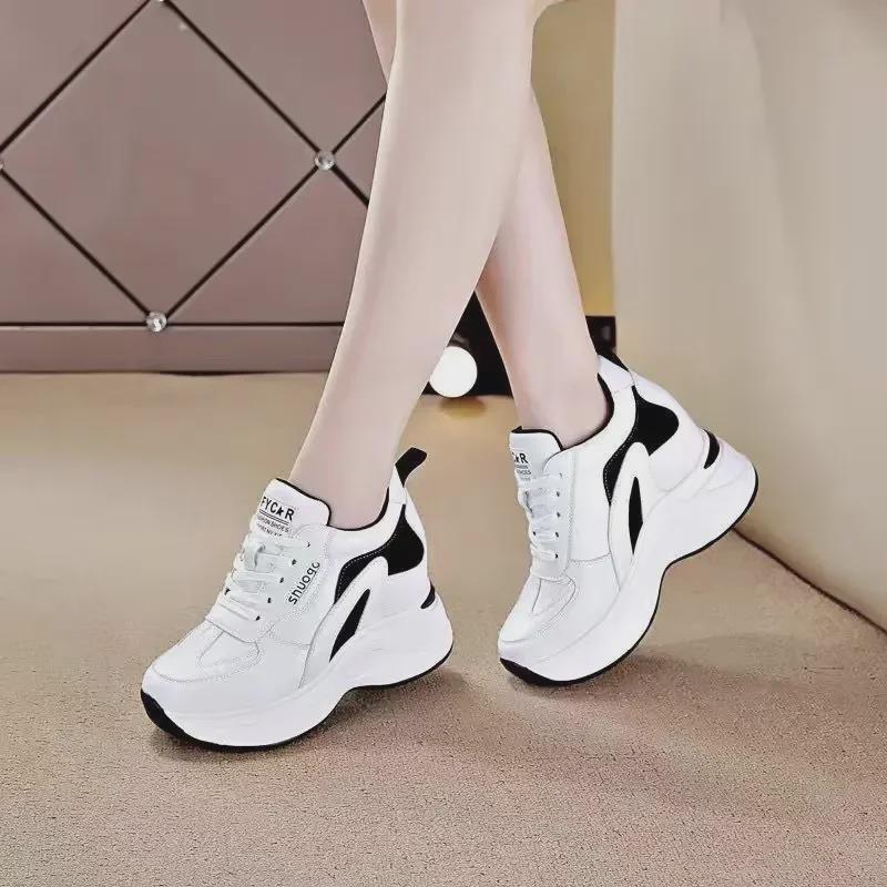 Women's Height-Enhancing Sneakers - 2023 Fashion - Thick-Soled Slimming Casual Shoes - Spring & Autumn White Dad Shoes