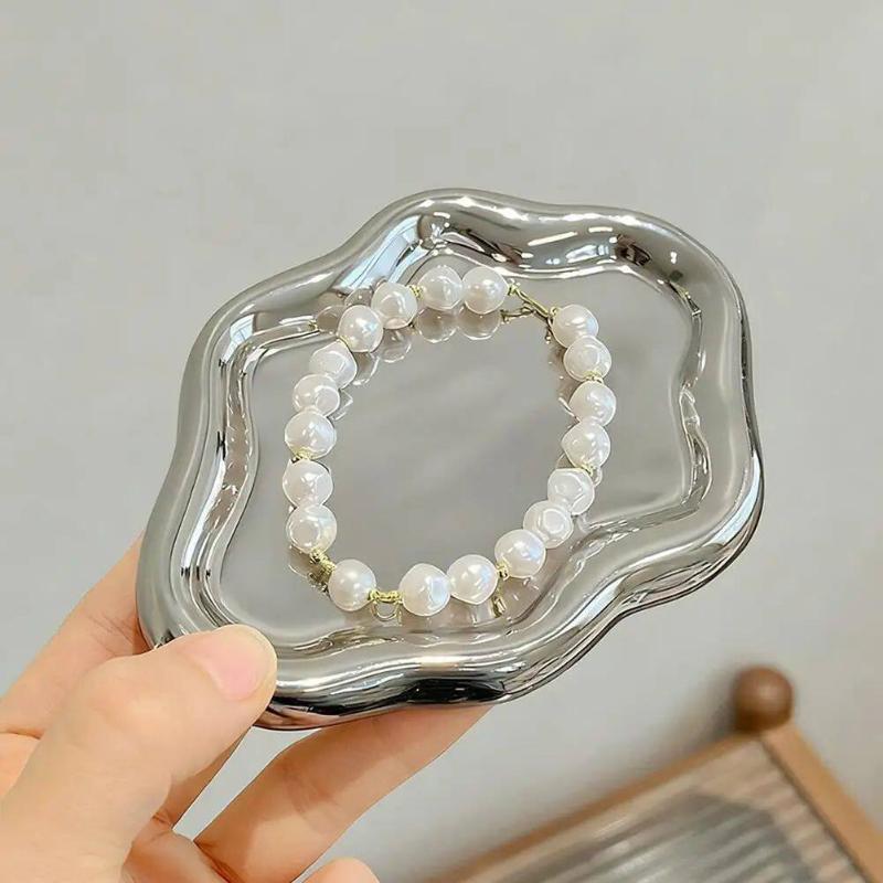 Bandeja Decorativa Irregular con Forma de Nube Acabado Pulido Espejo Liso Bandeja Organizadora de Joyas para Tocador Baño Entrada Decoración