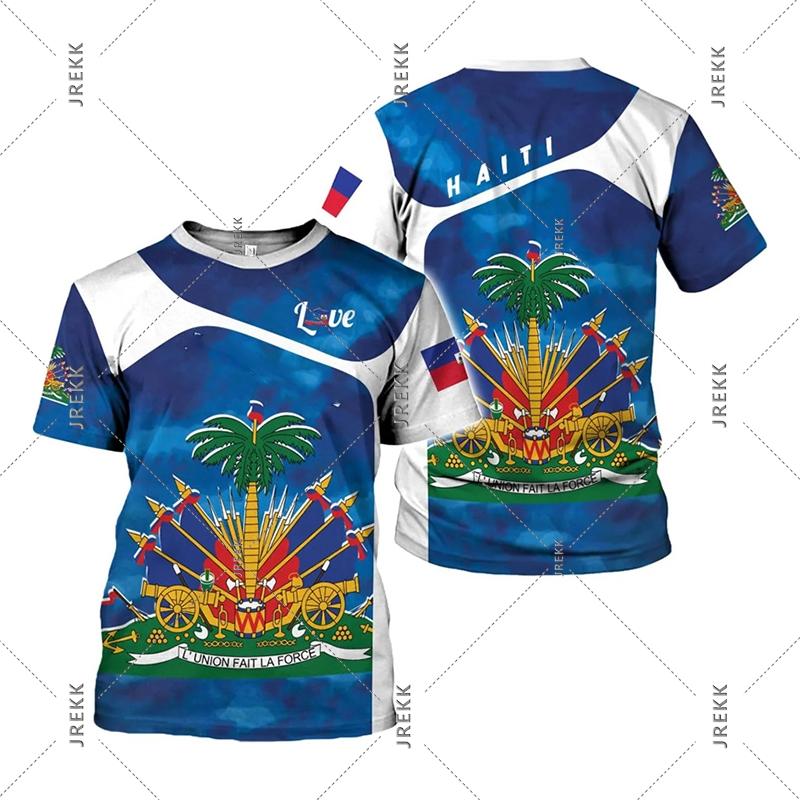 Haïti Vlagdag Korte Mouw T-shirt Voor Mannen Vrouwen Festival Straat Populaire Kleding Ronde Hals T-shirts 18 Mei Rood Blauw Print Tee Top