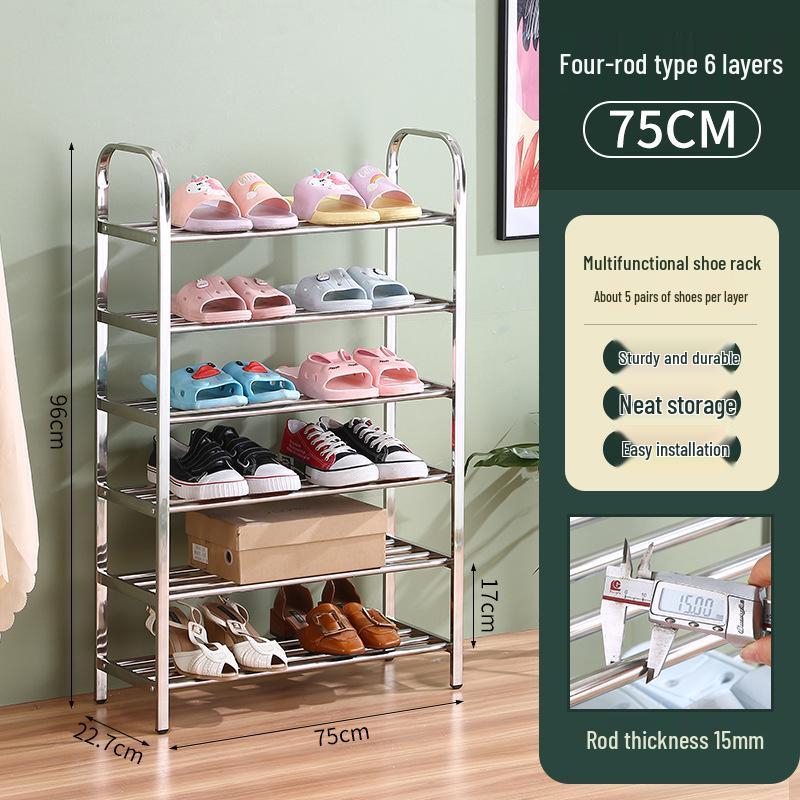 Stainless Steel Multi-layer Shoe Rack, Space-Saving Floor-Standing Shelf for Home and Dormitory Entrance.