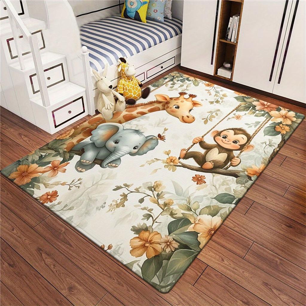 800g/m² Forest Animal HD Printed Carpet, Kitchen Rugs, Yoga Mat, Non-Slip Bathroom Mats, Absorbent Washable Polyester Rug for Bathroom, Livi