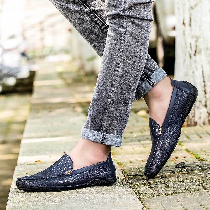 Frühling und Herbst Doudou Schuhe neue Krokodilmuster Schuhe faule Schuhe Britisch lässig Leder