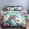Unicorn with Flowers and Butterflies Bedding Duvet Cover Set  (1*Duvet Cover 2*Pillowcases, without duvet insert)