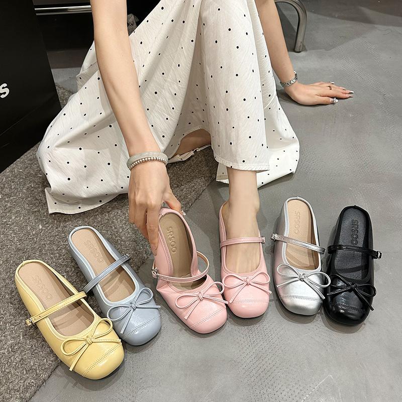 Fashion Summer Women Cover Toe Mules Slippers Fashion Butterfly-knot Slide Ladies Elegant Dress Slip On Shoes