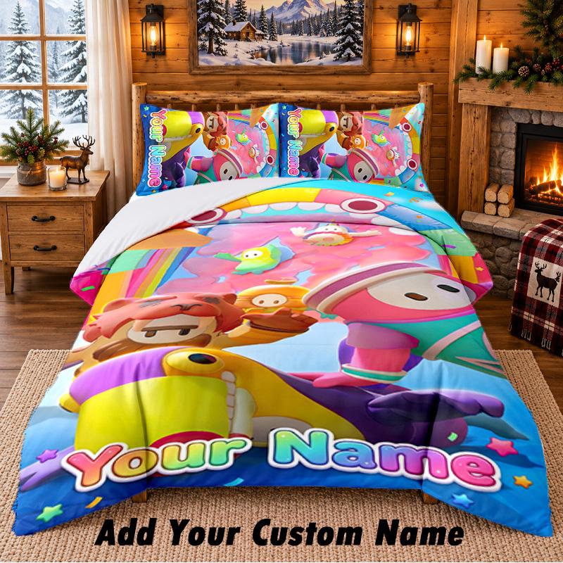 Fall Guys Custom Name 3Pcs Bedding Set 1 Bed Sheet 2 Pillowcases Bedroom Home Decor