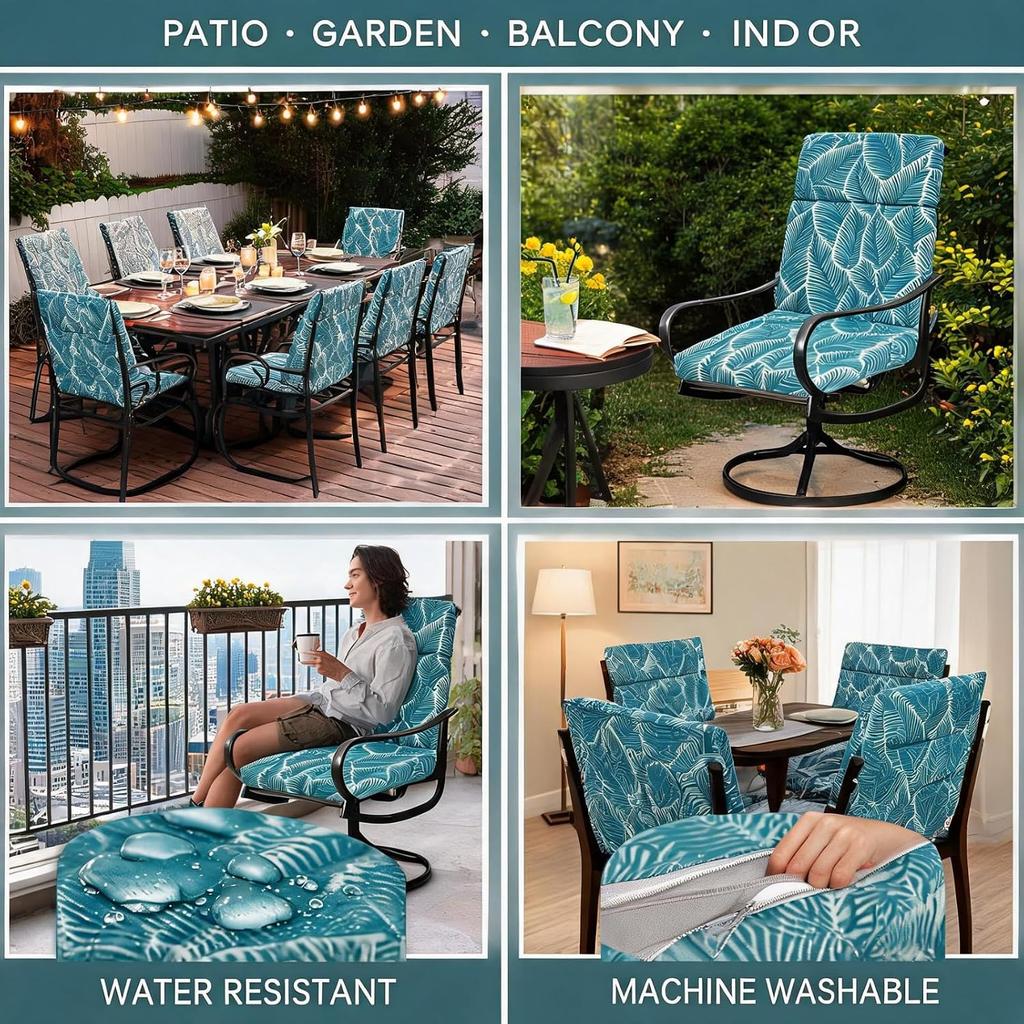 High back outdoor chair cushion waterproof anti-fading removable and washable cushion dark blue 45*107*3cm