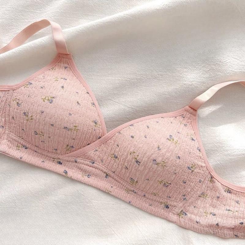 

Teenage Girls Floral Pattern Wire-Free Push-Up Thin Soft Breathable Bra 38/85 рожевий