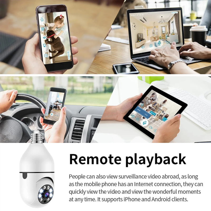 E27 2.4G 5G Wifi HD Camera Bulb IP Camera Night Vision Full Color Automatic Human Tracking 4X Digital Zoom Security Surveillance