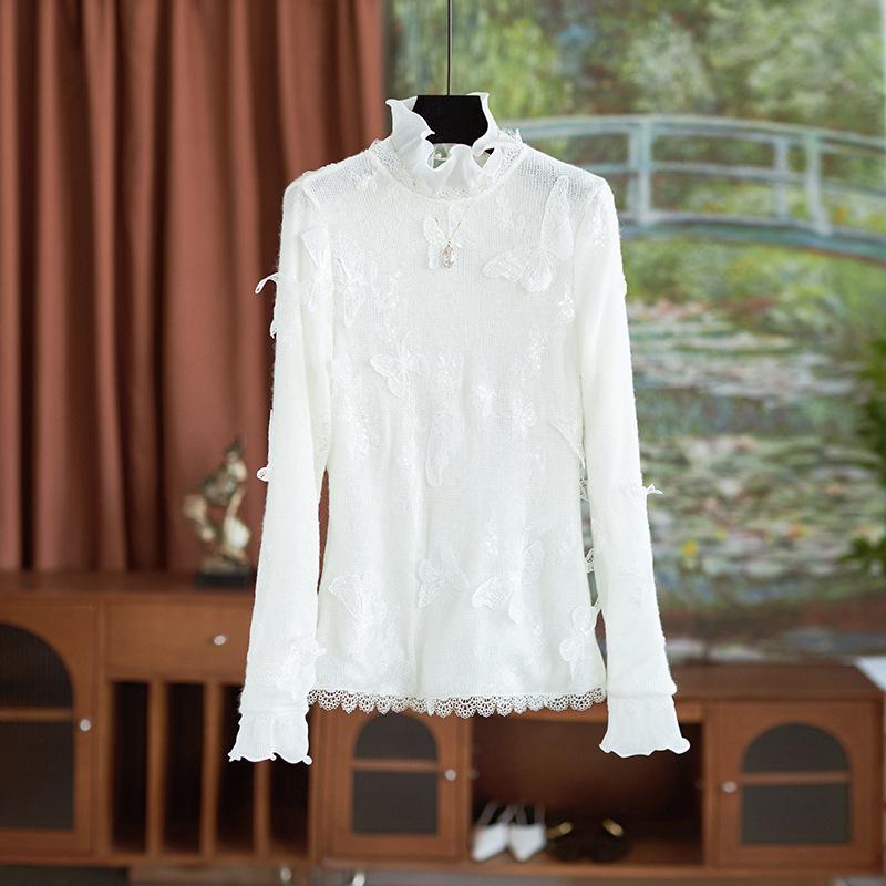 

Exquisite Spring Autumn Fairy-Style Butterfly Embroidery Knit Sweater Medium белый