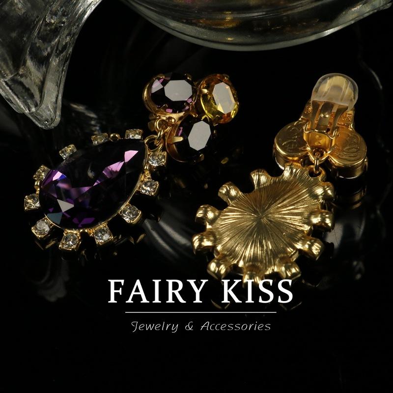 

Earrings Exquisite Light Luxury Purple Gemstone Water Drop Retro Elegant Gold Base High-end Female Stud Earrings