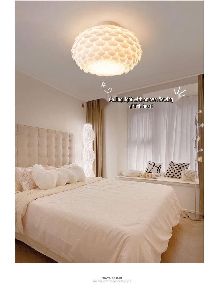 Minimalist Feather Chandelier for Bedroom or Children's Room - French Cream Design