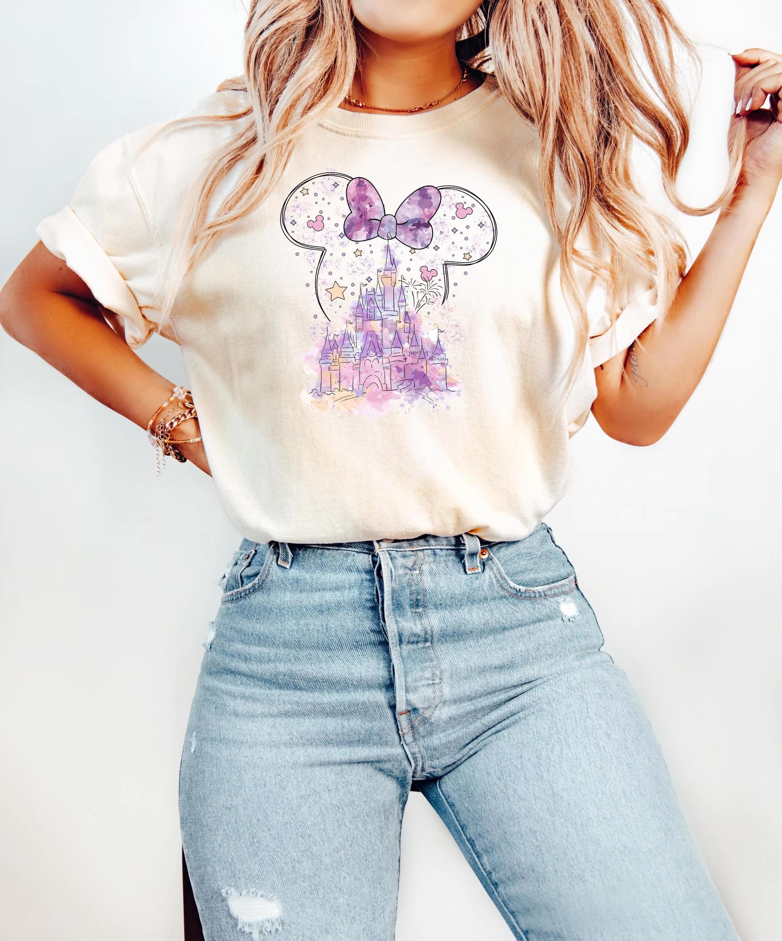 Trendy Minnie Mouse Castle Shirt Magic Kingdom Family Shortsleeved Tshirt American Retro Unisex Fashion Casual Tshirt S