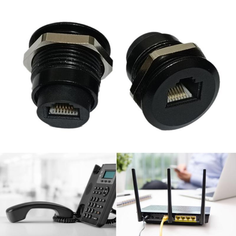 Threaded RJ12 6P6C Two Female Port Telephone Sockets M24 Nut Mount for Office Networking Cabinet Installation