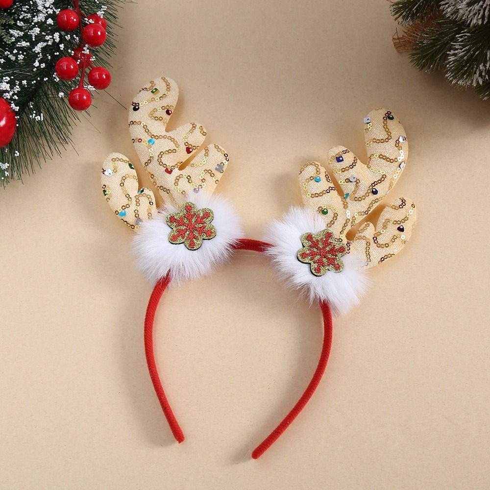Snowflake Pattern Christmas Antler Headband Cute Sequined Antlers Headwear Prom Props