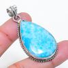 Natural Larimar Gemstone Handmade 925 Sterling Silver Jewelry Pendant 2.01" AP-15561