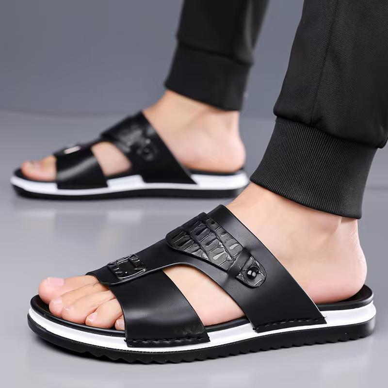 TUINANLE Unisex Casual Leather Slippers Mens Outdoor Open Toe Sandals Lightweight Comfortable Daily Walking Leisure Shoes