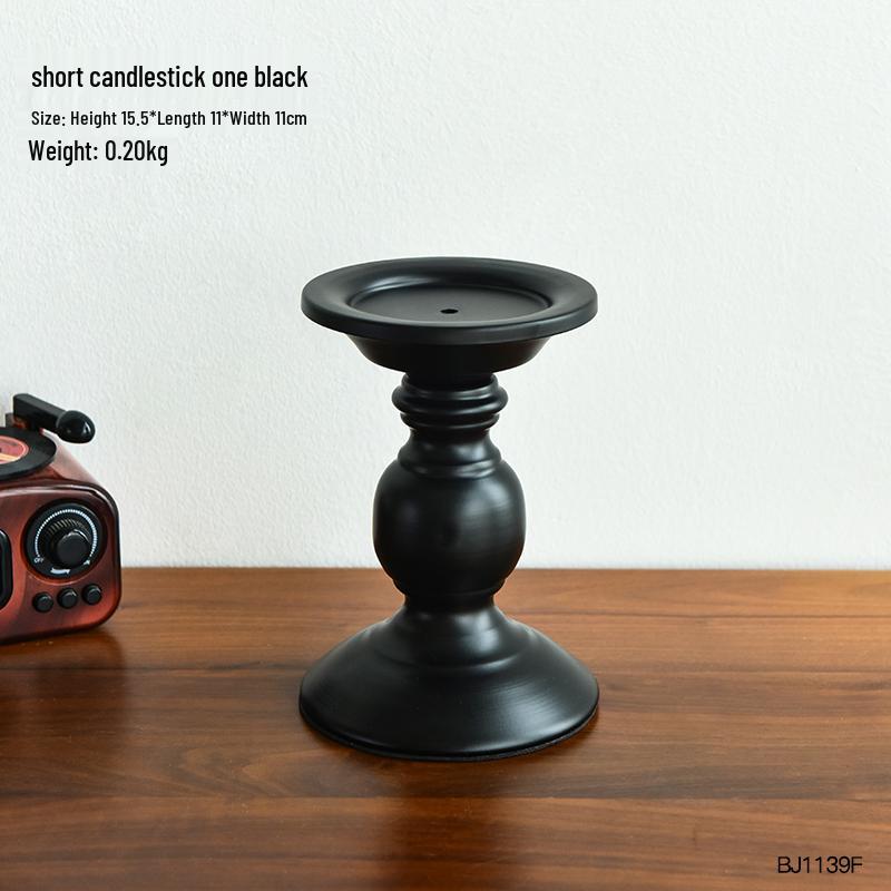 Black Roman Column Candlestick Ornament for Bedroom Table Decor