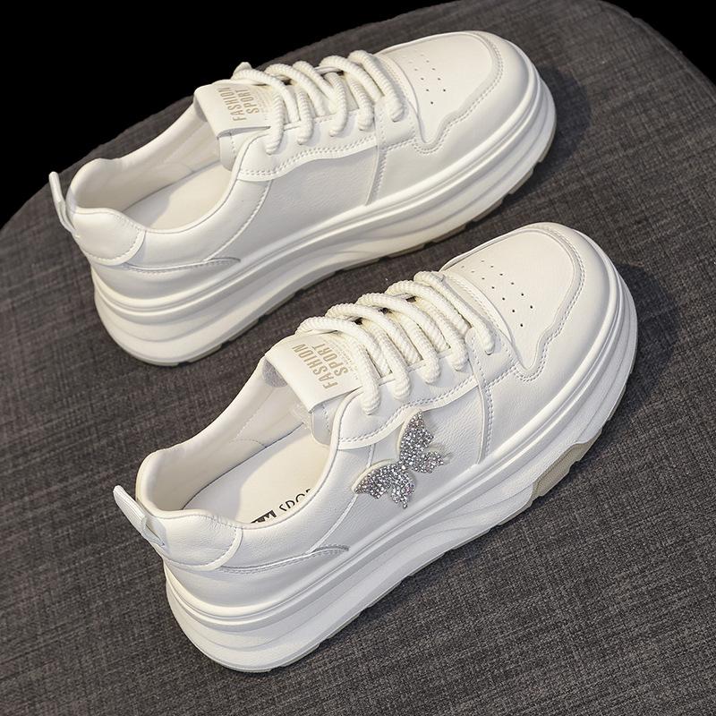 Summer Breathable Thin Shoes Women's Leather Little White Shoes Spring and Autumn New Thick-soled Heightening Casual Sports Shoes