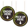 (2 Pack) Order Here Pick Up Here Sign - 8.6 Inch Round Wooden Signs with Hanging Rope, Elegant Cafe & Retail Store Sign for Counter, Takeout and Shop