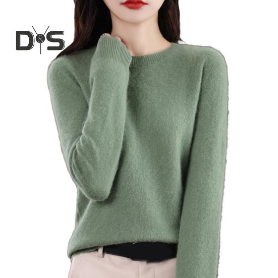 Women Bottoming Sweater Imitation Cashmere Crew Neck Sweater Long Sleeve Solid Color Slim Fit Ribbed Trim Knitting Tops