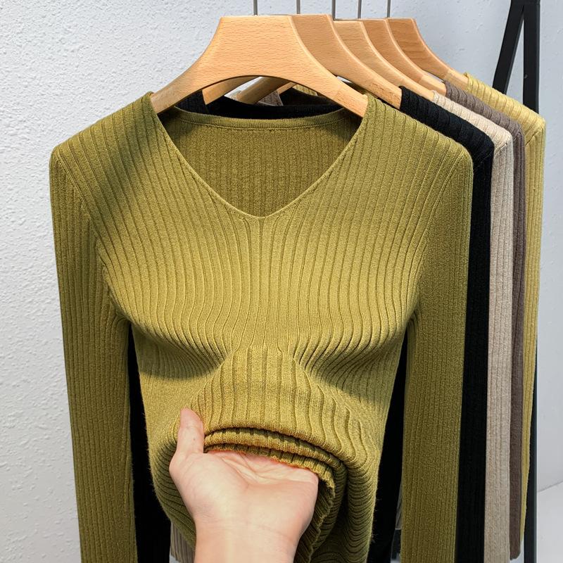 

Нижняя рубашка женская новая женская одежда темперамент V-образный вырез однотонный пуловер свитер тонкий внутренний пояс топ 3XL желто-зеленый