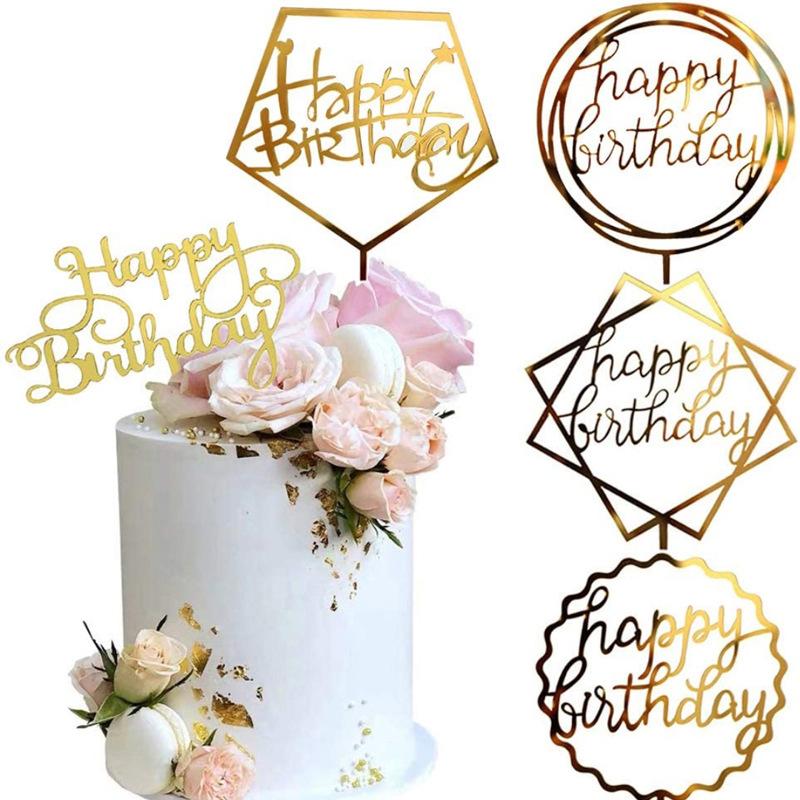 1Pcs Gold Acrylic Letter Happy Birthday Cake Party Supplies Decoration