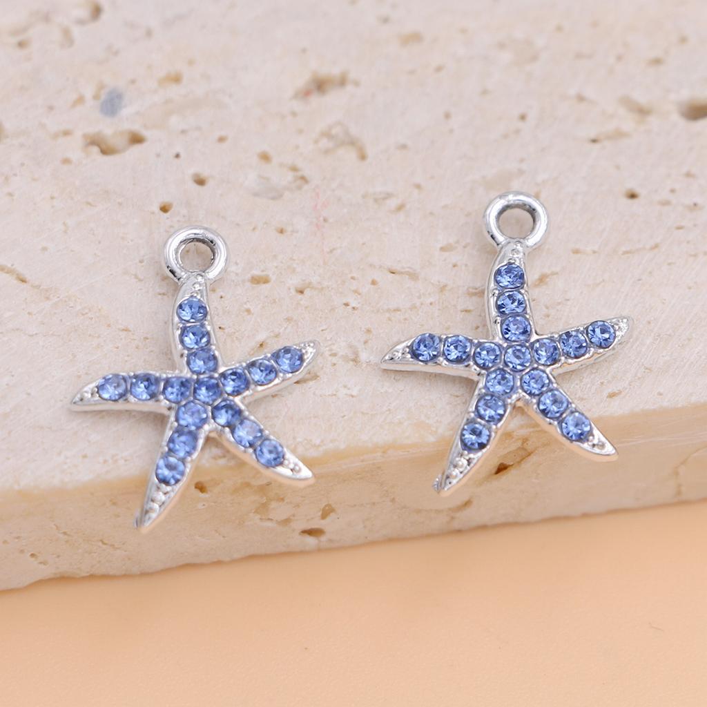 10Pcs Silver Plated Crystal Starfish Charms Pendant For Jewelry Making Bracelet Necklace Earrings Accessories Diy Craft 18X13Mm