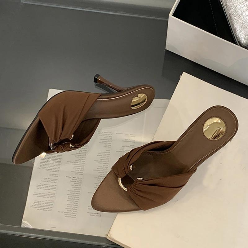 Fashion Womens Shoes Summer Fashion Slippers Mules Slides Sexy Hollow Out Metal Buckle Shoes for Women Designer Sandals High Heels Shoes