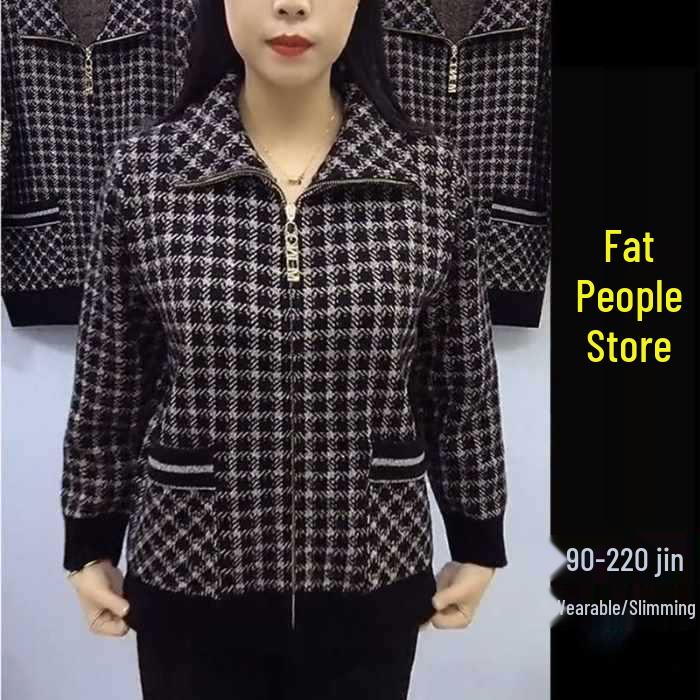 Plus-Size Women's Thick Velvet Jacket with Zipper for Autumn/Winter - Ideal for Middle-Aged and Elderly Moms