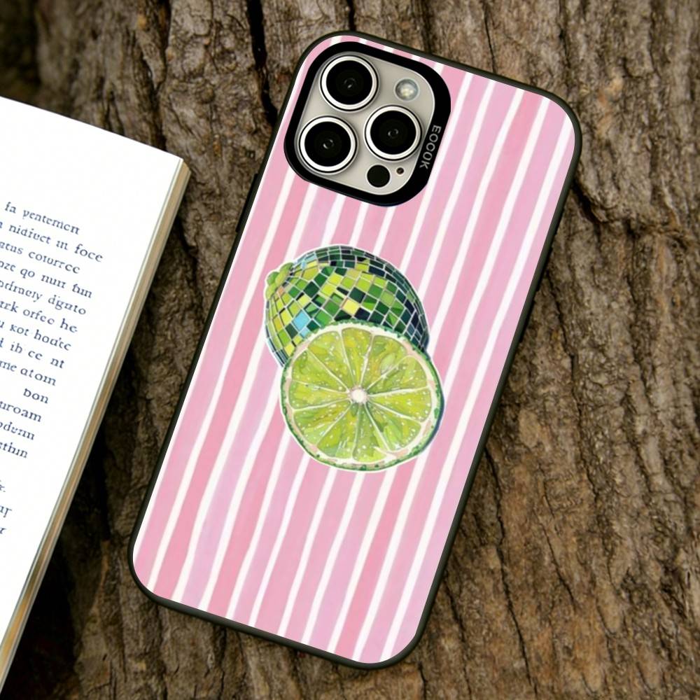 Lemon Cool Stripe Pattern Phone Case For iPhone 17,16,15,14,13,12,11 Plus,Pro Max,XS,Colored Silver Plated Inside Cover