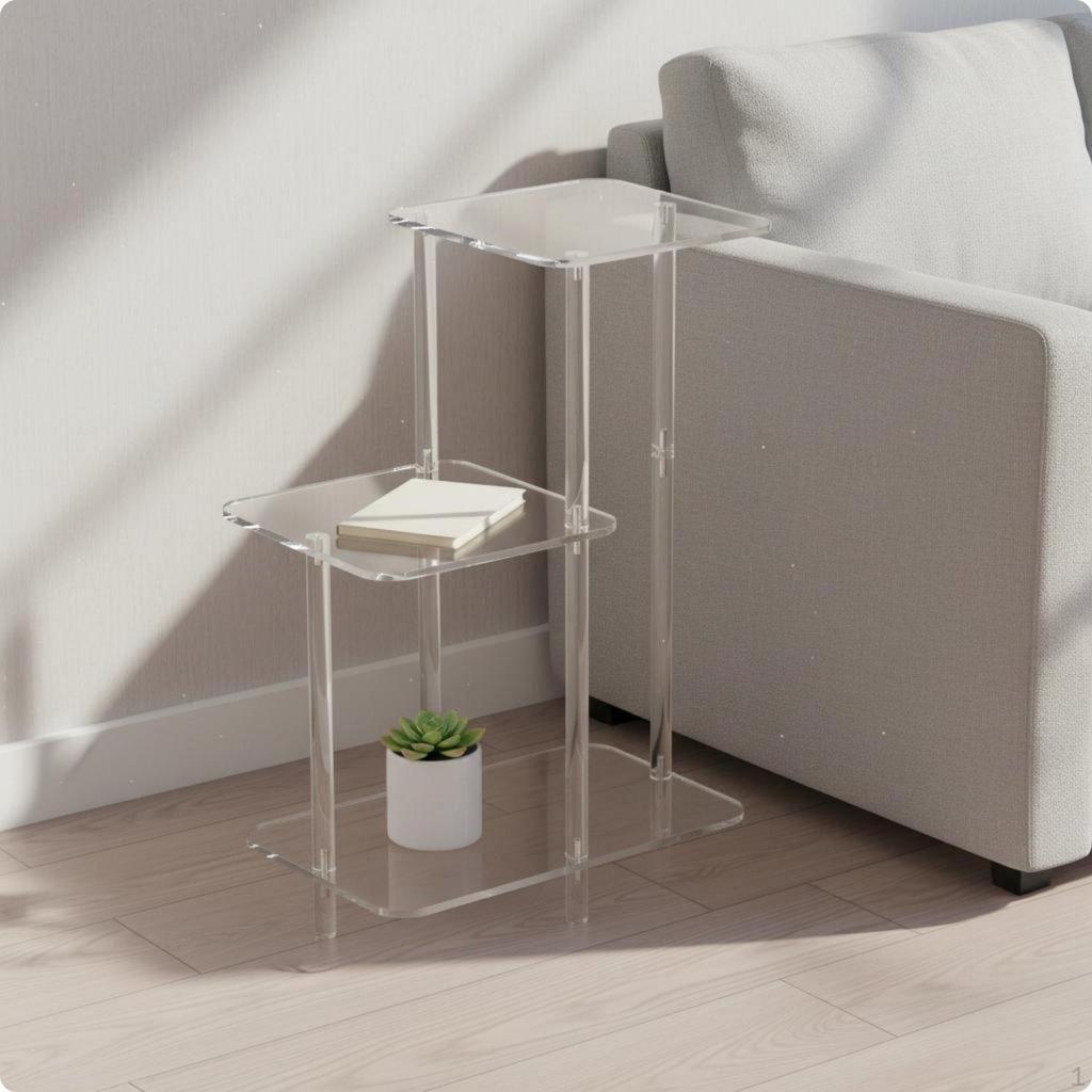 3-tiers Bedside Table Portable Acrylic Tier Shelf Multi Use Transparent Storage