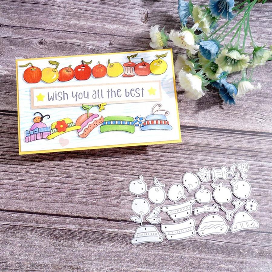 Row of Hats and Apples Metal Cutting Dies Stencils for Scrapbooking/Photo Album Decorative Embossing Paper Cards Crafts