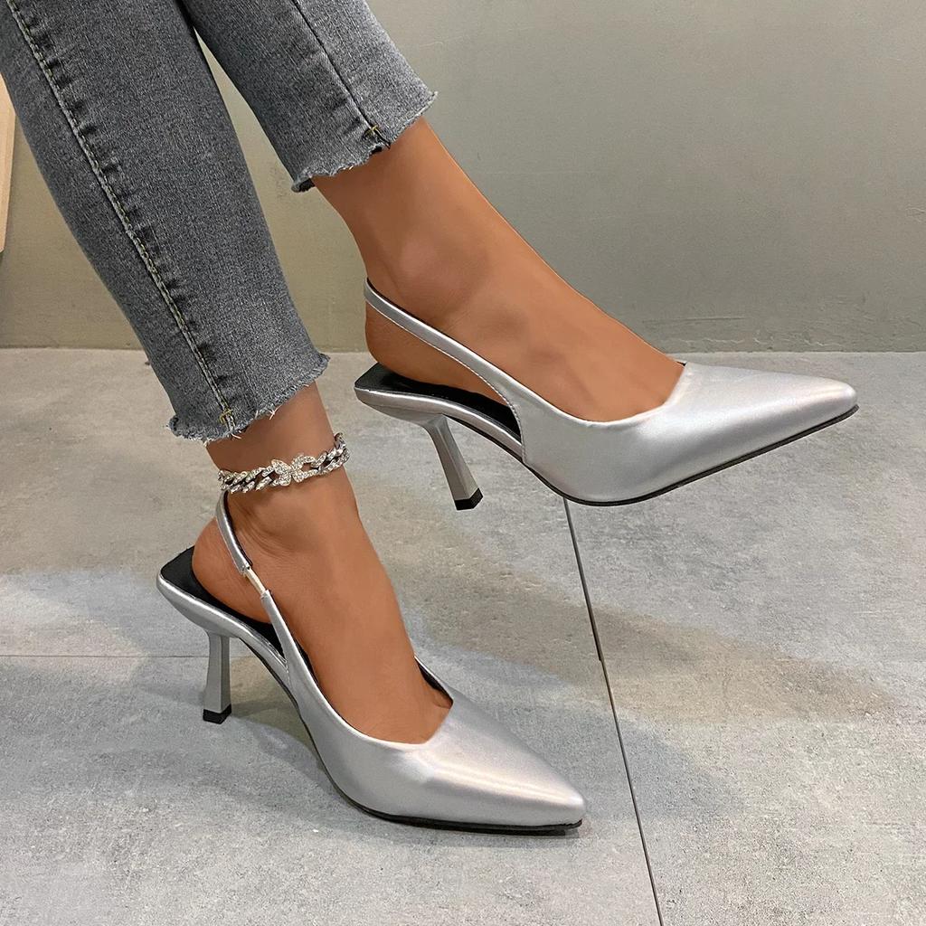 Fashion 2025 New Fashion Pointed Thin Heel High Heel Single Shoes Women's Style Baotou Casual High Heel Sandals Zapatos Mujer Size 35-40