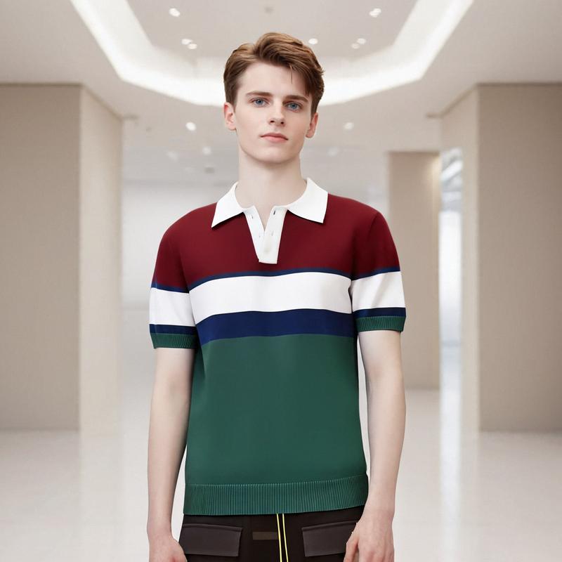 

Летняя футболка-поло в полоску с отложным воротником из ледяного шелка, с коротким рукавом, мужская рубашка, для среднего возраста, в деловом повседневном стиле, топ из ледяного шелка 3XL зелёный