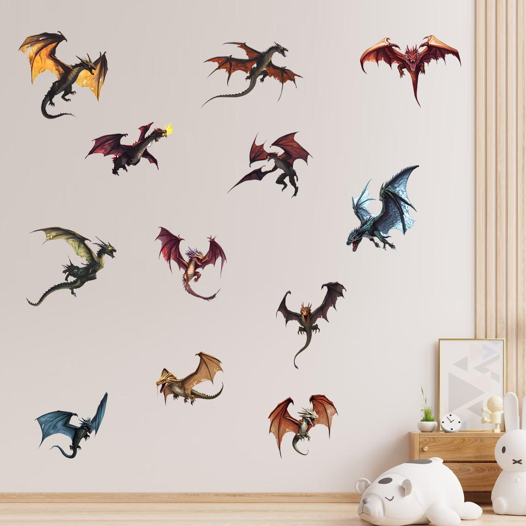 Cartoon Flying Dragon Wall Stickers, Minimalist Animal Art for Kids Room Nursery Decor, Self-Adhesive