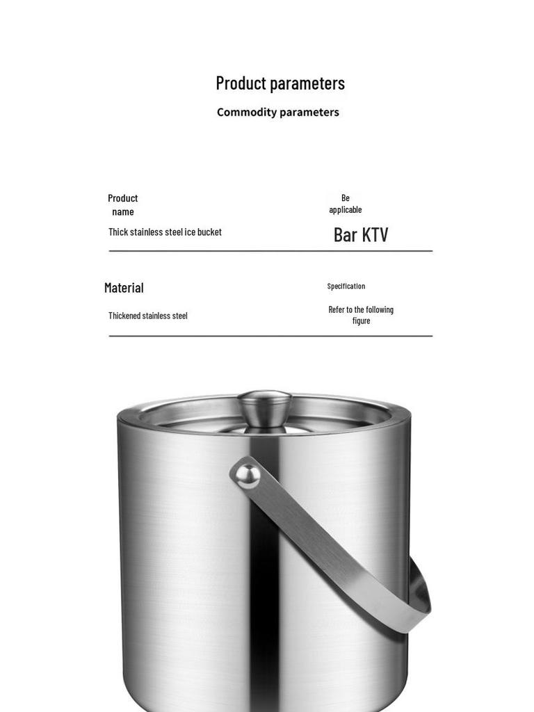 3L Stainless Steel Ice Bucket with Thick Handle, Double-Layer Insulation for Beer, Wine, and More