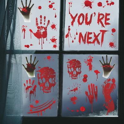 Halloween Blood Handprint Skull Wall Sticker PVC Bedroom Background Decoration Horror Self-adhesive Wall Sticker