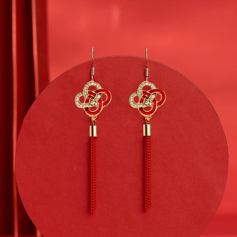 Chinese Red Series Festive Earrings: Retro National Style for New Year & Christmas Gifts