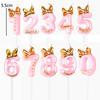 1pc Pink Numbered Birthday Candles Golden Bow Cake Decoration for Children boys Girls Teenage Birthday Baking Decoration Plugins