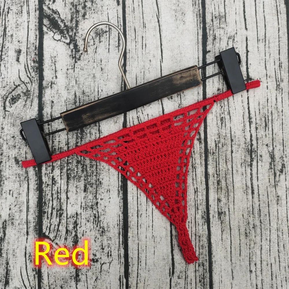 1pc Hand Crochet Sexy Women Bikini Thongs T Back G strings Panties Lingerie Solid Female Briefs Underwear
